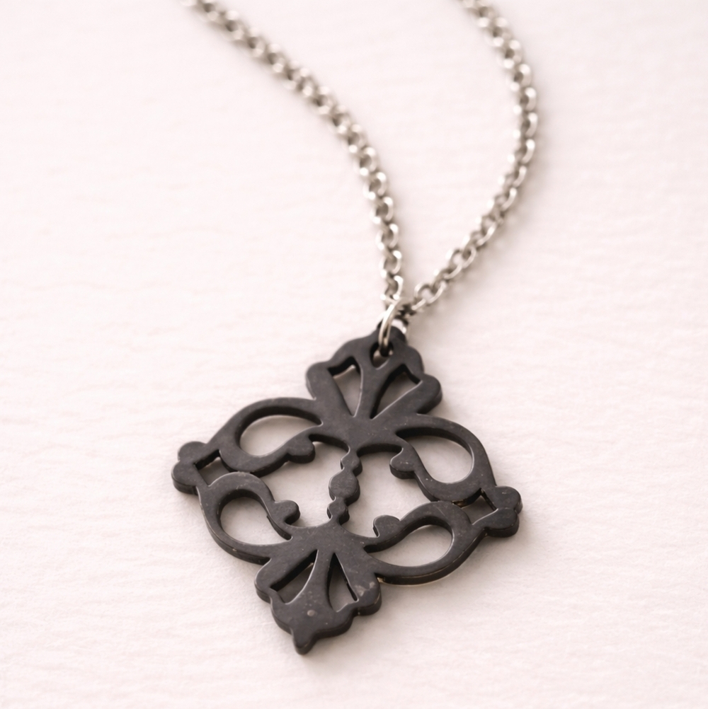 Icing Black Filigree Pendant Necklace Gothic Cutout Statement